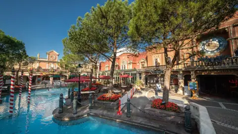 Italian piazza and canal in the Italy themed area at Europa-Park