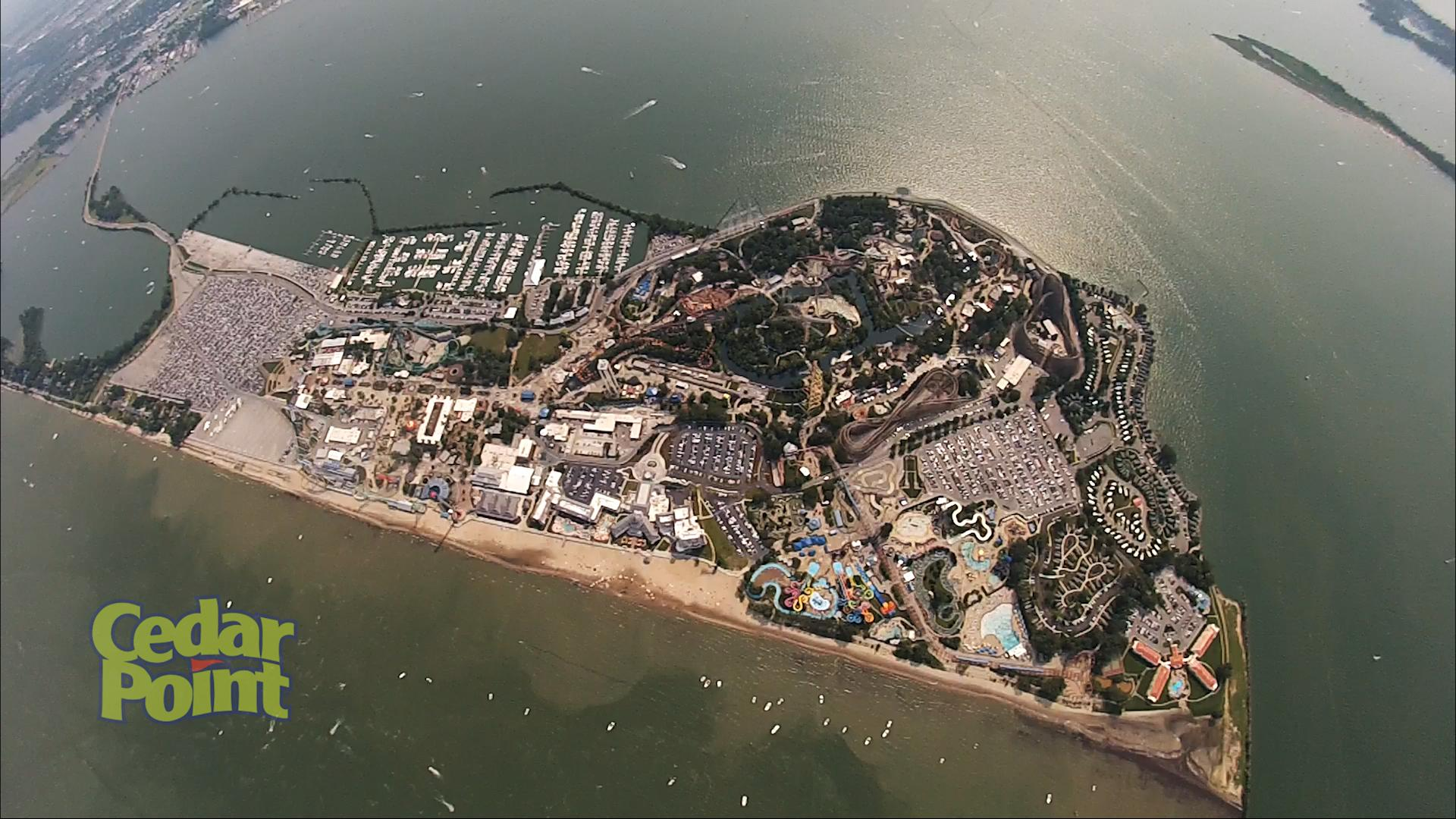 Aerial view of the Cedar Point peninsula on Lake Erie
