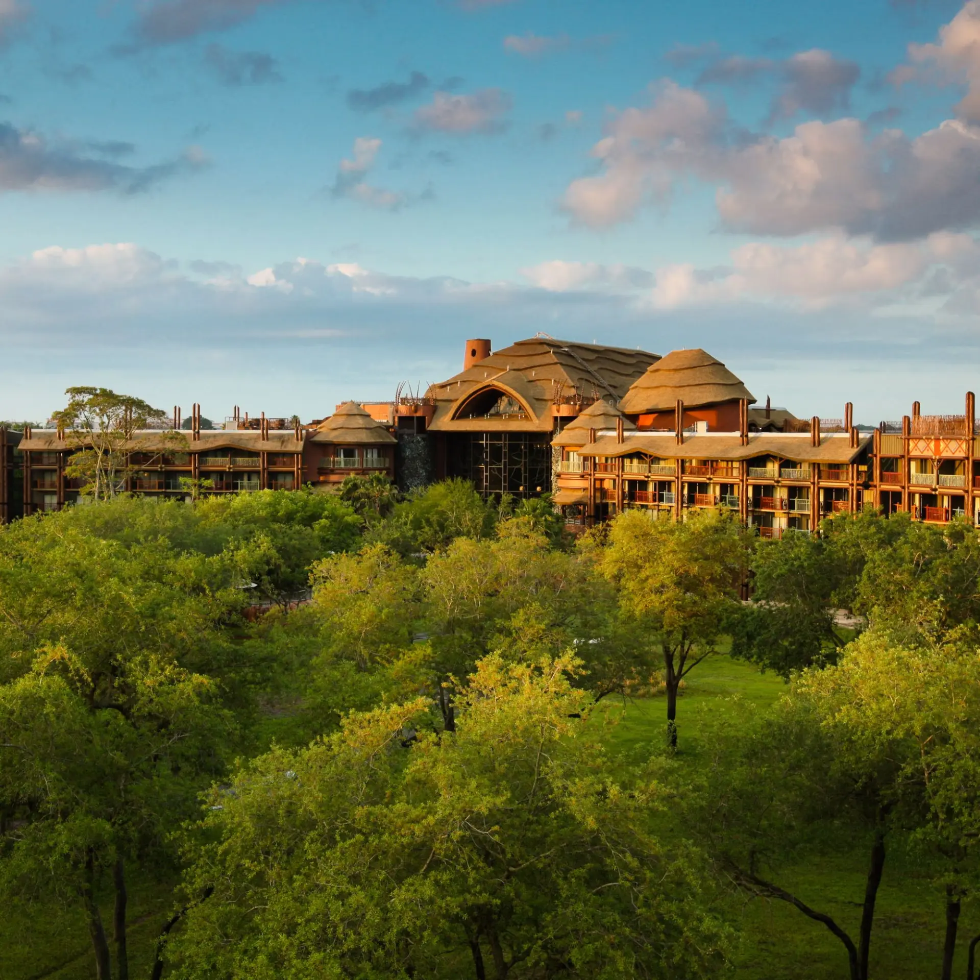 Animal Kingdom Lodge thatched rooftops at sunset — Disney's Animal Kingdom in Bay Lake, Florida