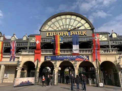 Europa-Park main entrance with national flags