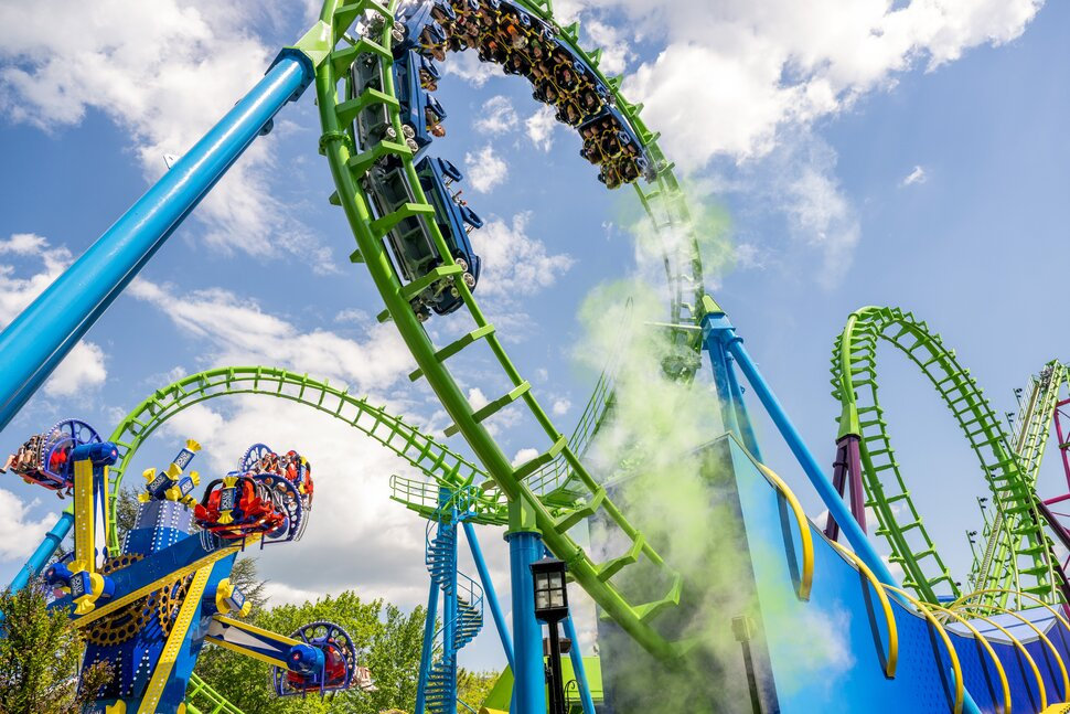 Green looping roller coaster in the United States