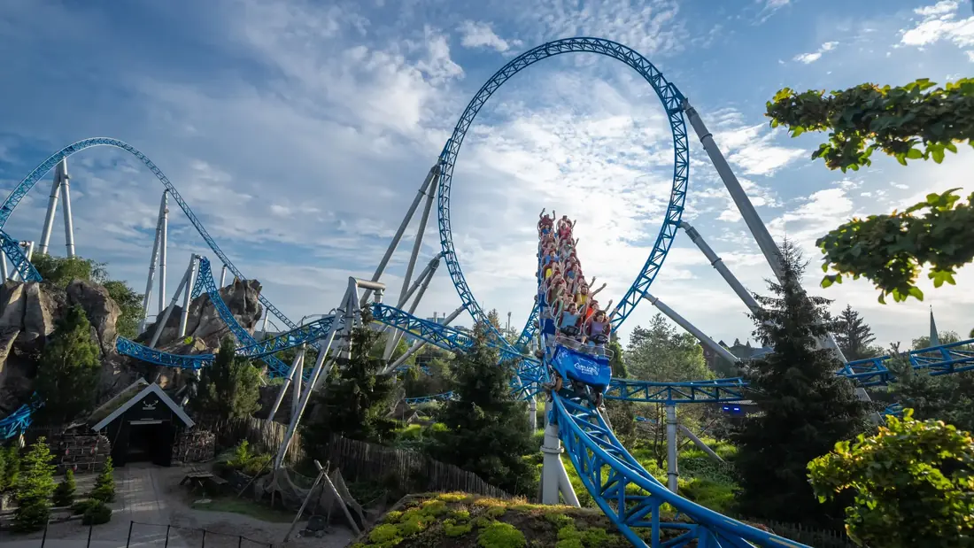 Blue Fire Megacoaster looping at Europa-Park