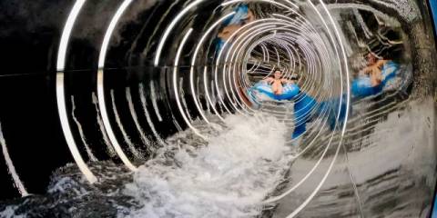 Futuristic Illuminated Water Slide at Aquascope — Futuroscope in Chasseneuil-du-Poitou