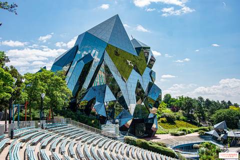 Iconic Prismatic Facade of Le Kinémax — Futuroscope in Chasseneuil-du-Poitou