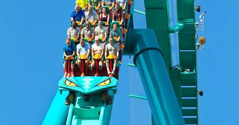 Riders Conquering the Leviathan Giga Coaster — Canada's Wonderland in Vaughan, Ontario