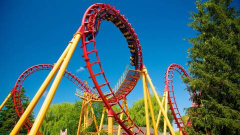Riders Inverting on the Flight Deck Roller Coaster — Canada's Wonderland in Vaughan, Ontario