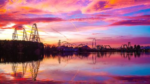 Sunset Skyline Over the Lake at Thorpe Park