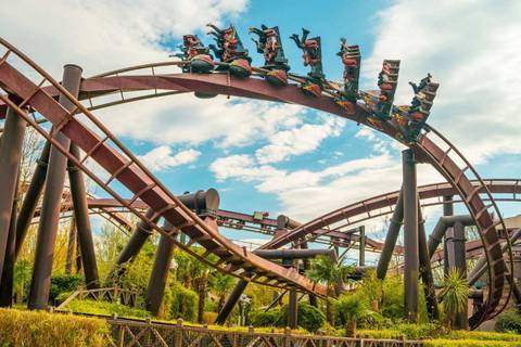 Nemesis Inferno Inverted Coaster in Flight — Thorpe Park in Chertsey, Surrey