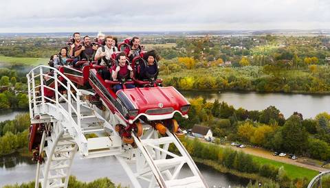 Riders Cresting the Top of Stealth — Thorpe Park in Chertsey, Surrey