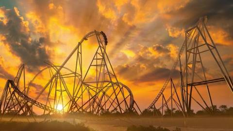 Hyperia Roller Coaster at Sunset — Thorpe Park in Chertsey, Surrey