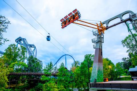 Finnegan's Flyer with Griffon in the Distance — Busch Gardens Williamsburg in Williamsburg, Virginia