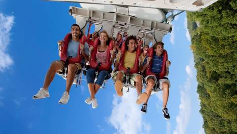 Riders Dropping from Mach Tower — Busch Gardens Williamsburg in Williamsburg, Virginia