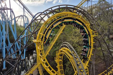 Train Navigating the Iconic Loch Ness Monster Loop — Busch Gardens Williamsburg in Williamsburg, Virginia
