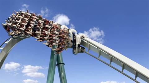 Riders Inverting on the Griffon Dive Coaster — Busch Gardens Williamsburg in Williamsburg, Virginia