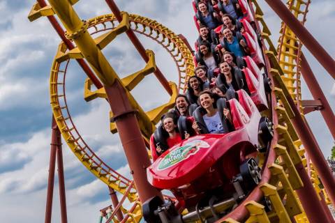 Riders Braving the Inversions on Goudurix — Parc Astérix in Plailly, Oise