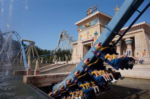 Riders Diving on the OzIris Inverted Coaster — Parc Astérix in Plailly, Oise