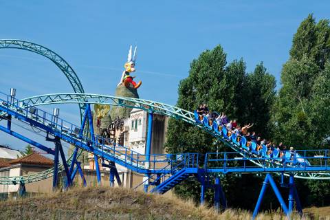 Riders on the Pégase Express Roller Coaster — Parc Astérix in Plailly, Oise