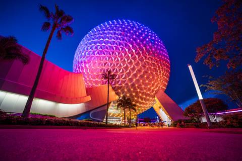 Spaceship Earth Illuminated at Night — EPCOT in Bay Lake, Florida