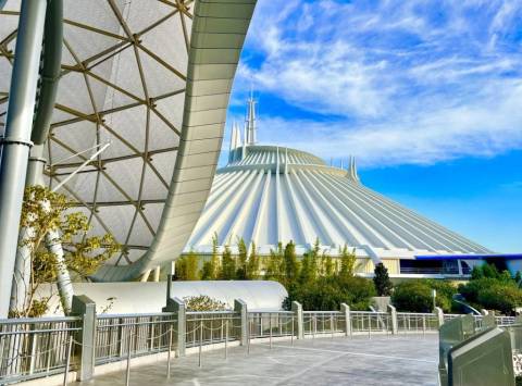 Space Mountain Framed by TRON Canopy in Tomorrowland — Magic Kingdom in Bay Lake, Florida