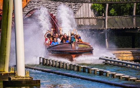 Splashdown on the SuperSplash Water Coaster — Plopsaland De Panne in De Panne
