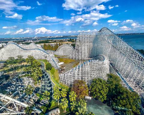 Aerial View of Hakugei Hybrid Coaster — Nagashima Spa Land in Kuwana, Mie
