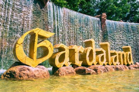 Gardaland Waterfall Sign at the Main Entrance