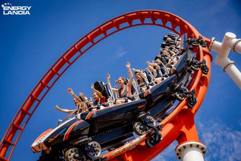 Riders Braving the Inversion on Formula Roller Coaster — Energylandia in Zator