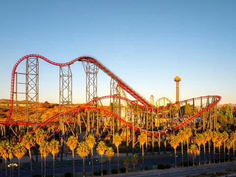 X2 Roller Coaster at Golden Hour — Six Flags Magic Mountain in Valencia, California