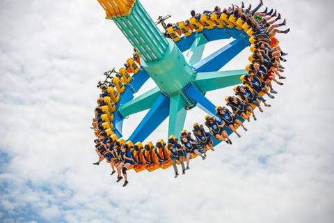Riders Soaring High on CraZanity Pendulum — Six Flags Magic Mountain in Valencia, California
