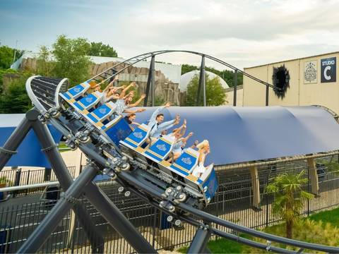 Riders on the Movie Park Studio Tour Coaster — Movie Park Germany in Bottrop