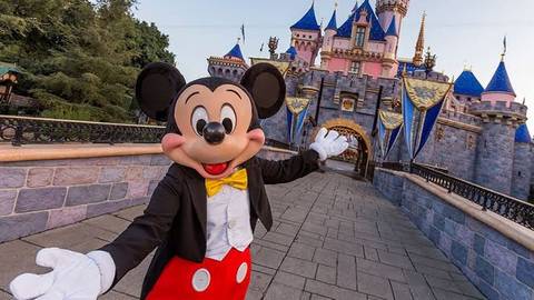 Mickey Mouse at Sleeping Beauty Castle — Disneyland Park in Anaheim, California