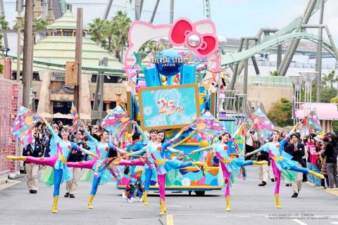 Dancers and Hello Kitty Float in the Anniversary Parade
