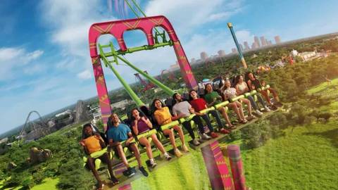 Riders Soaring on Serengeti Flyer Giant Swing — Busch Gardens Tampa Bay in Tampa