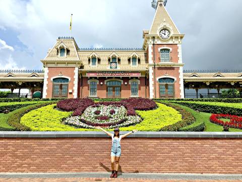 Floral Mickey at Main Street Station Entrance — Hong Kong Disneyland in Lantau Island, Hong Kong