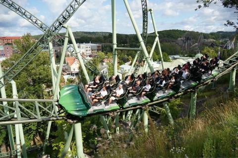 Helix Launch Coaster Racing Across Liseberg
