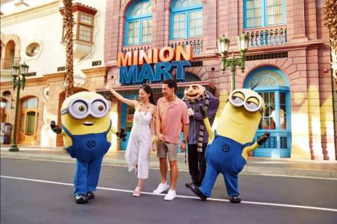Meeting Minions and Gru Outside Minion Mart — Universal Studios Singapore in Sentosa Island