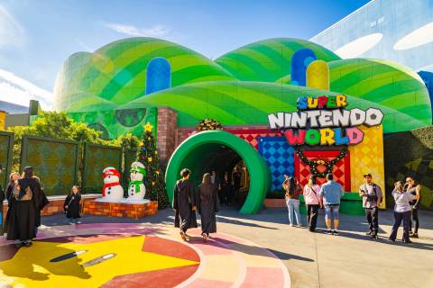 Holiday Decorations at the Super Nintendo World Entrance — Universal Studios Singapore in Sentosa Island