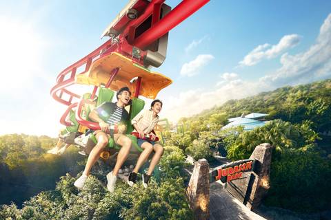 Soaring Above The Lost World on Canopy Flyer — Universal Studios Singapore in Sentosa Island