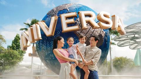The Iconic Universal Globe at Park Entrance — Universal Studios Singapore in Sentosa Island