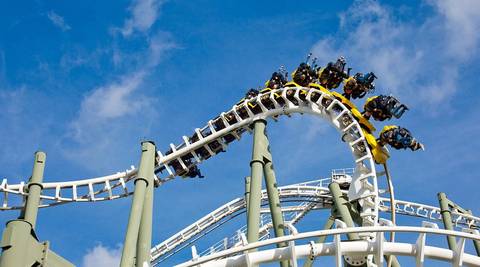 Riders Inverted on Limit Roller Coaster — Heide Park Resort in Soltau, Lower Saxony