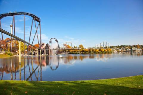 Krake Dive Coaster Across the Lake — Heide Park Resort in Soltau, Lower Saxony