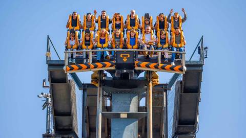 Riders Hanging Over The Edge On Oblivion — Alton Towers in Staffordshire, England