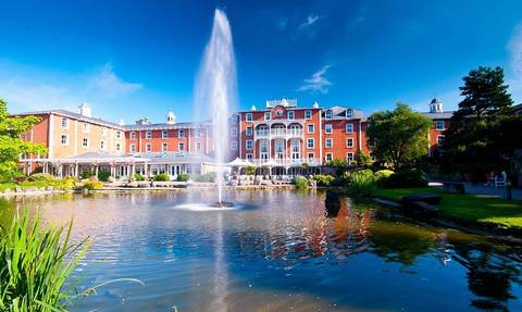 Scenic Lake and Fountain at Alton Towers Hotel