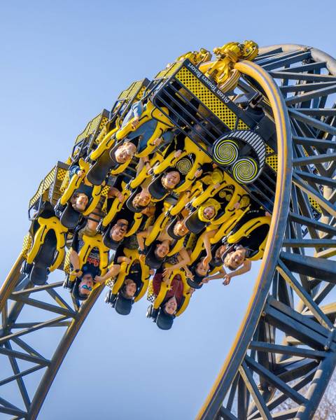 Riders Inverting on The Smiler Roller Coaster — Alton Towers in Staffordshire, England