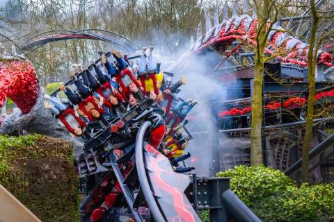 Riders Inverting on Nemesis Reborn — Alton Towers in Staffordshire, England
