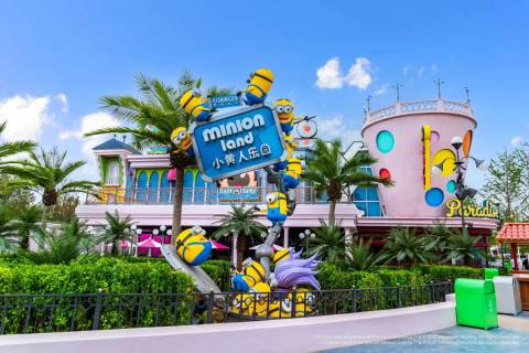 Minion Land Entrance Sign and Colorful Architecture — Universal Studios Beijing in Beijing