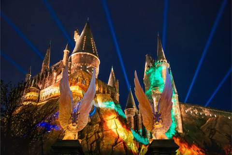 The Nighttime Lights at Hogwarts Castle — Universal Studios Beijing in Beijing