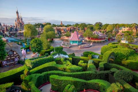 Overlooking Fantasyland from Alice's Curious Labyrinth — Disneyland Park (Paris) in Chessy, Marne-la-Vallée