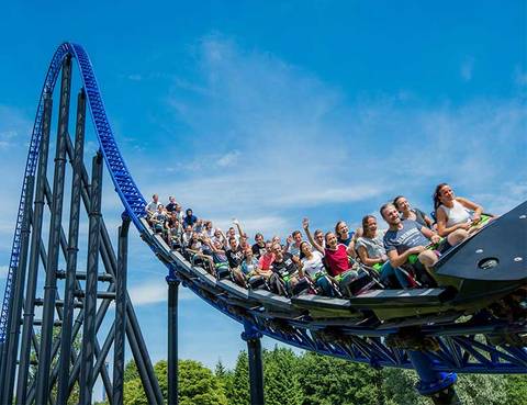 Riders Speeding Down the Goliath Mega Coaster — Walibi Holland in Biddinghuizen, Flevoland