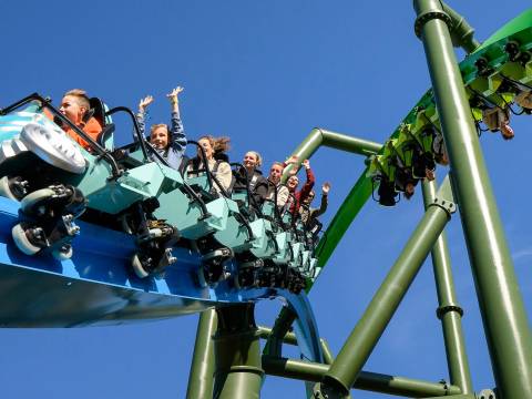 Thrill Seekers Enjoying an Intertwined Coaster Ride — Walibi Holland in Biddinghuizen, Flevoland